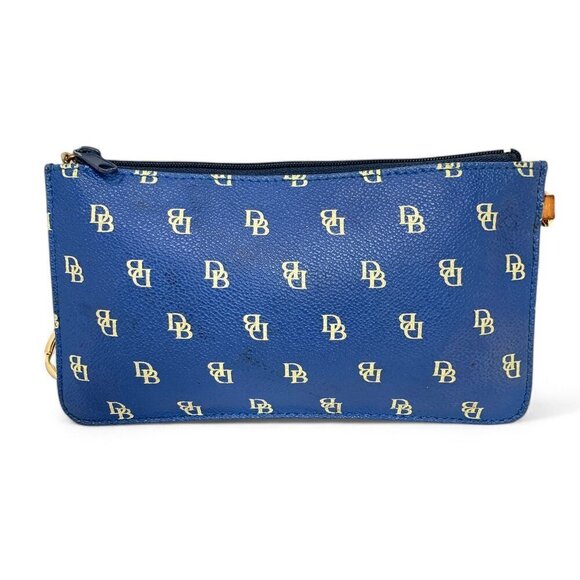 Dooney & Bourke Signature Pebbled Leather Wristlet Zip Pouch Blue With Tan Trim - Picture 3 of 7